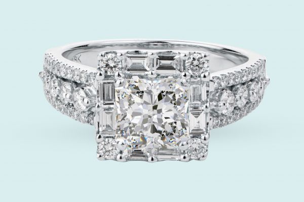 18kt White Gold Square Halo Engagement Ring